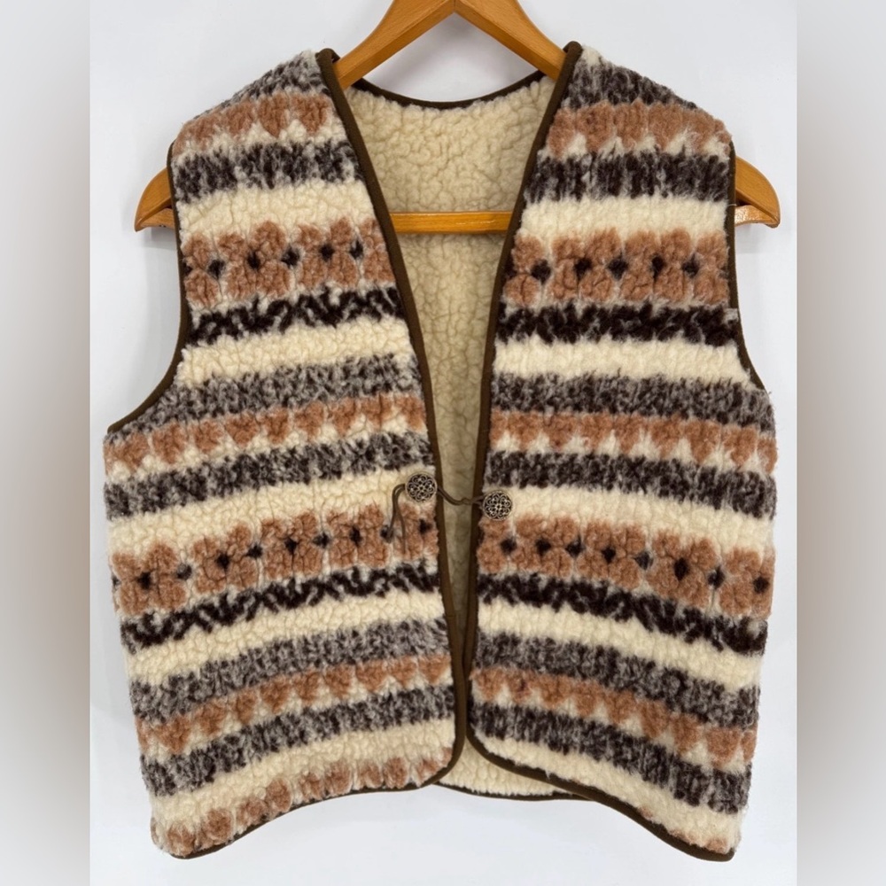Vintage 70s Aztec Print Wool Fleece Vest Unisex Size Large